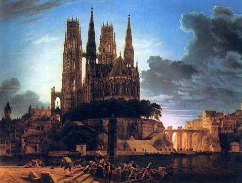 Gothic cathedral on the shore by Carl Friedrich Schinkel