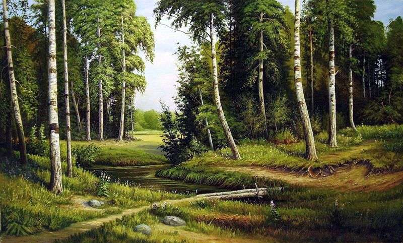 Brook in the birch forest by Ivan Shishkin