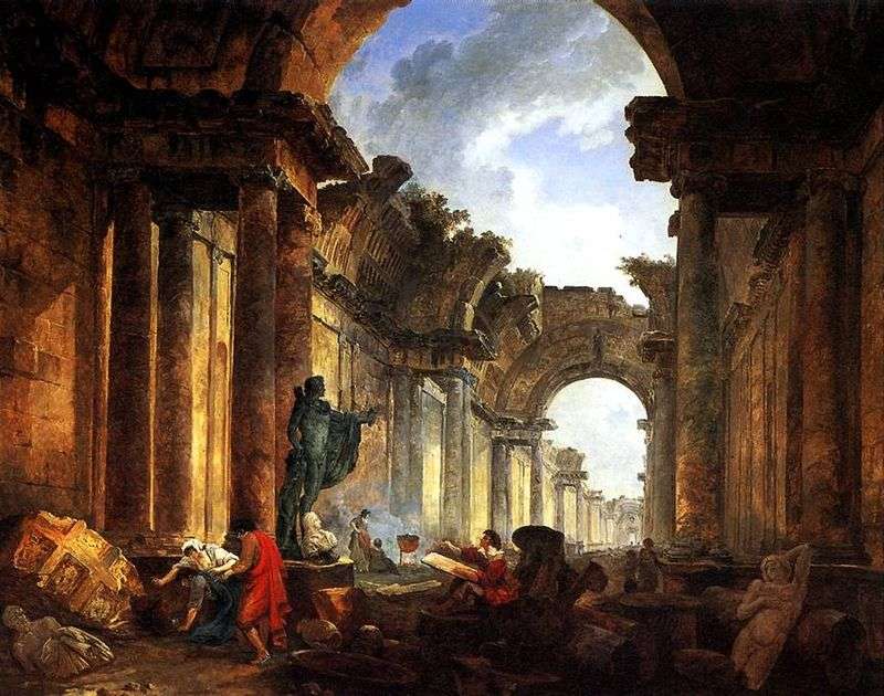 The Imaginary View of the Great Gallery in Ruins by Hubert Robert