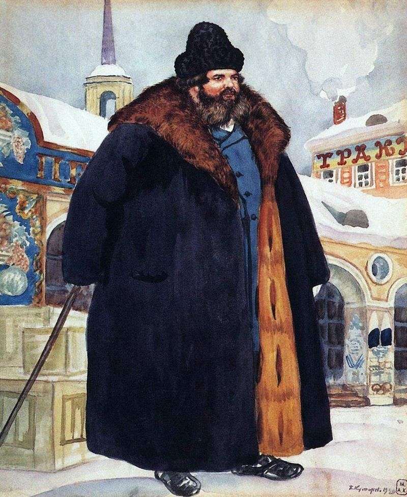 A merchant in a fur coat by Kustodiev