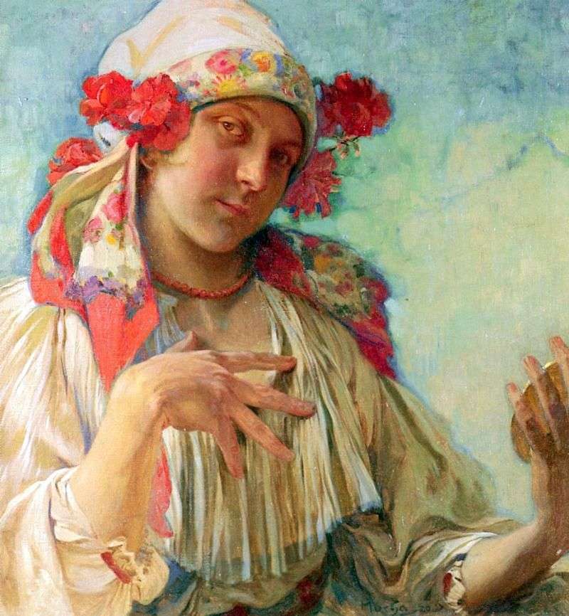 Young girl in Moravian costume by Alphonse Mucha