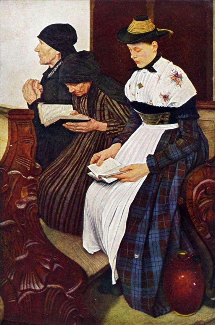 Three women in the church by Wilhelm Leibl