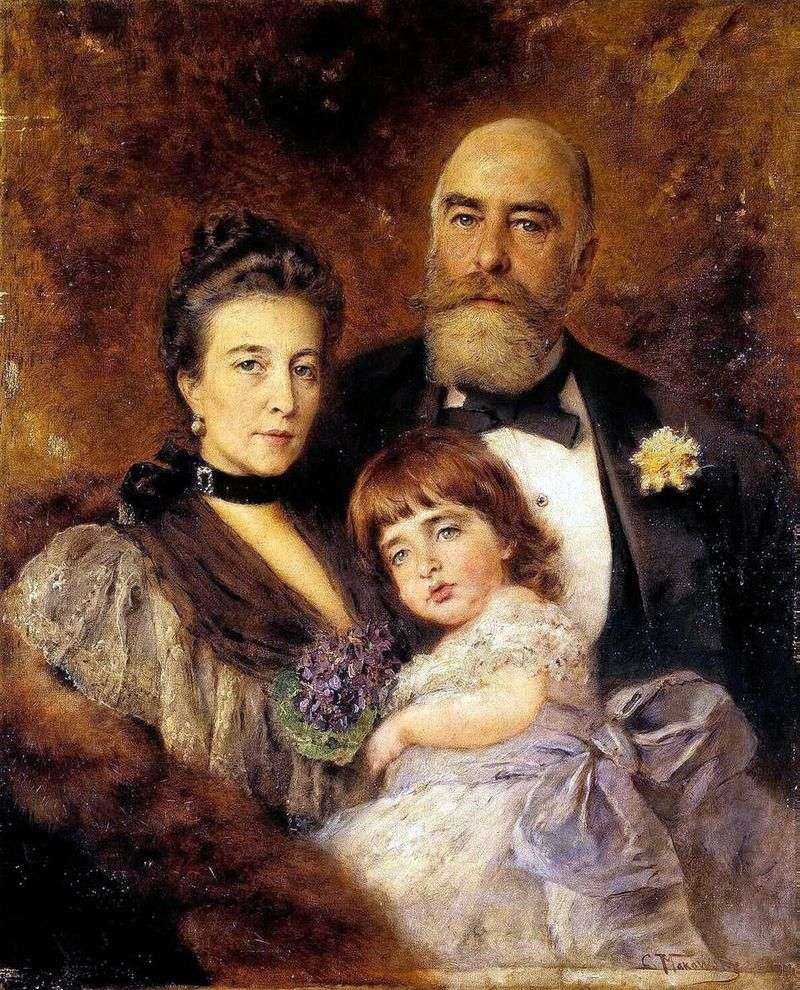 Group portrait of M. S. Volkov, S. N. Volkova and S. M. Volkov Manzey by Vladimir Makovsky