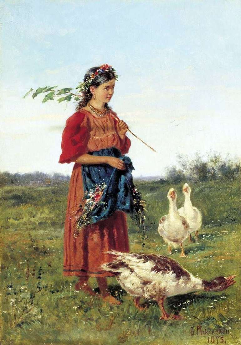 Girl with geese by Vladimir Makovsky