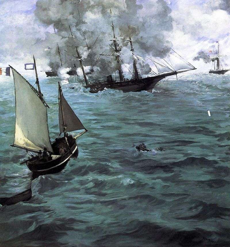 Fight between Kiercej and Alabama by Edouard Manet