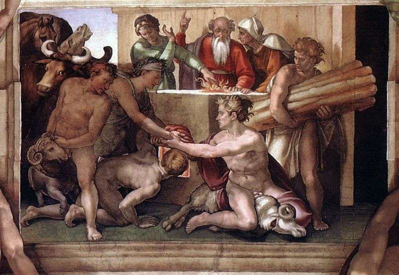 Noahs Sacrifice by Michelangelo Buanarrotti
