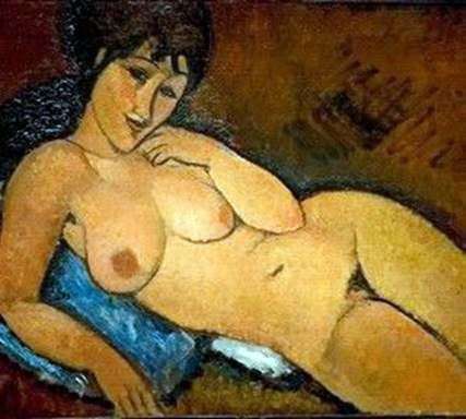 Nude on a blue pillow by Amedeo Modigliani