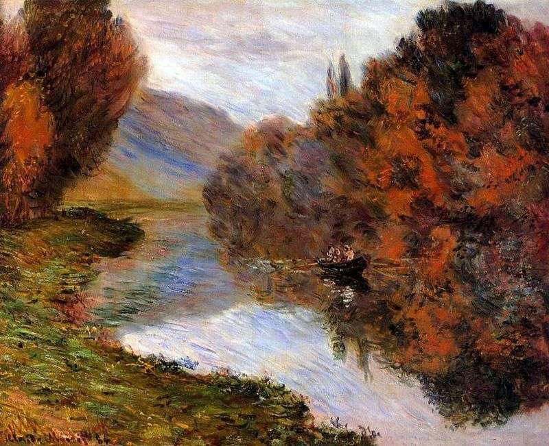 Boat sailing on the Seine by Claude Monet