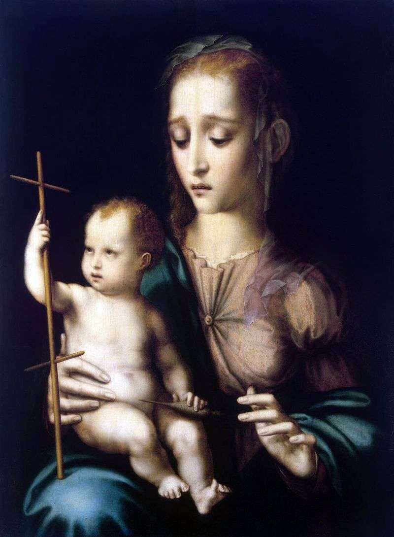 Madonna and Child with a spinning wheel in the shape of a cross by Luis de Morales