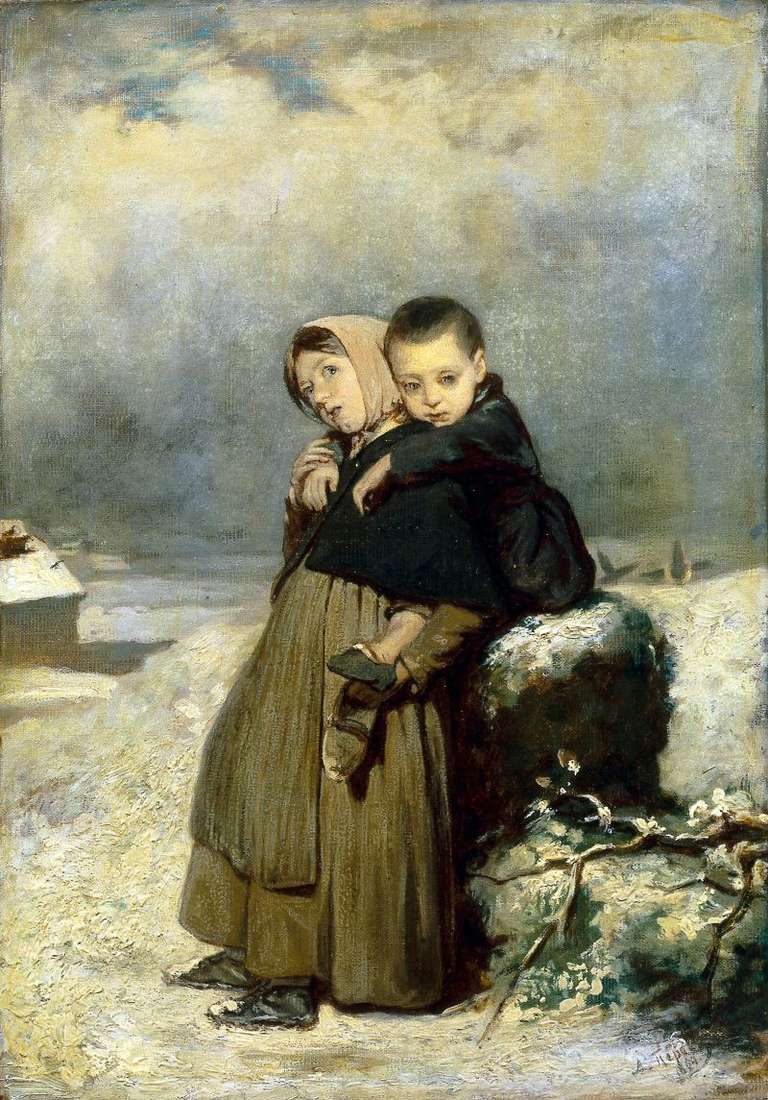 Orphaned children at the cemetery by Vasily Perov