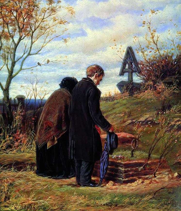 Old parents on the grave of his son by Vasily Perov