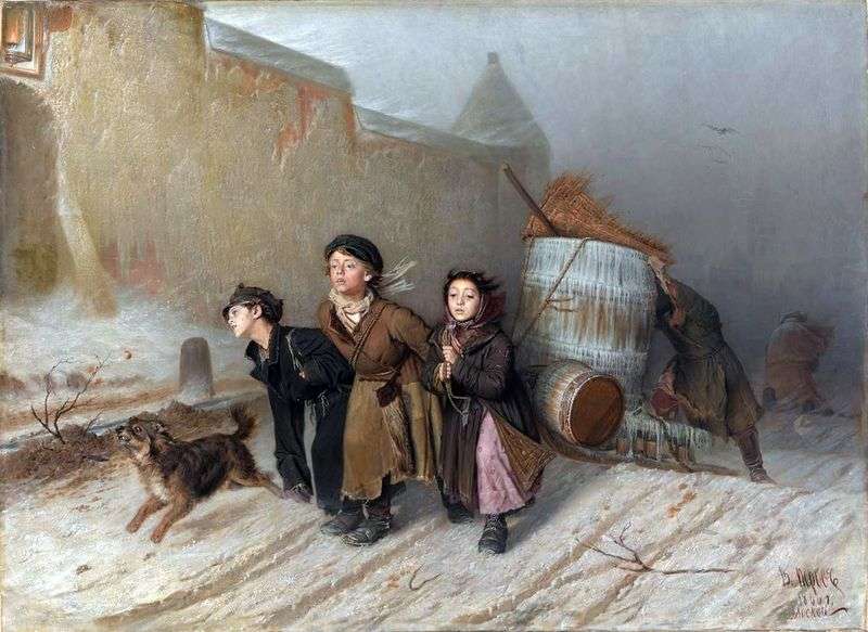 Troika. Pupils artisans are taking water by Vasily Perov