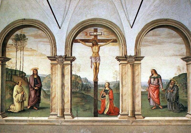 Fresco triptych Crucifixion by Pietro di Cristoforo Vanucci Perugino