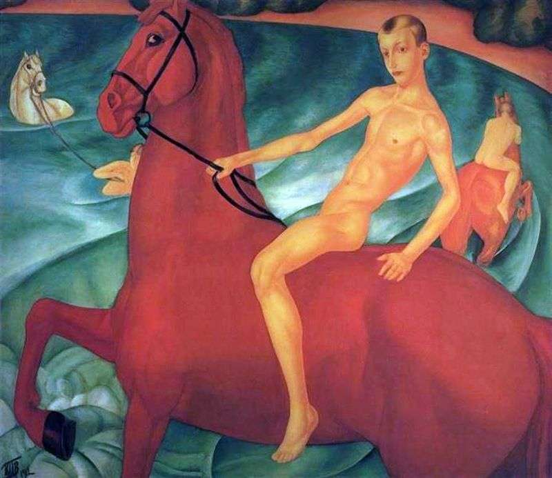 Bathing a red horse by Kuzma Petrov Vodkin