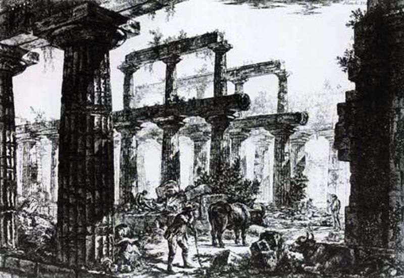 Ruins of the Temple of Neptune in Paestum by Giovanni Piranesi