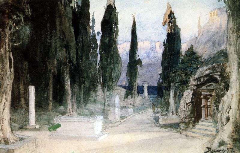 Cemetery among cypress trees by Vasily Polenov