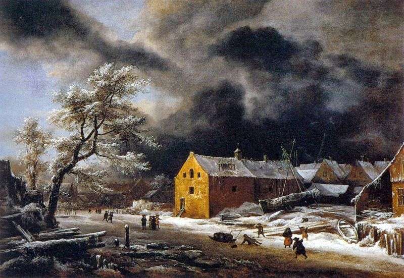 Winter evening by Jacob van Ruysdal