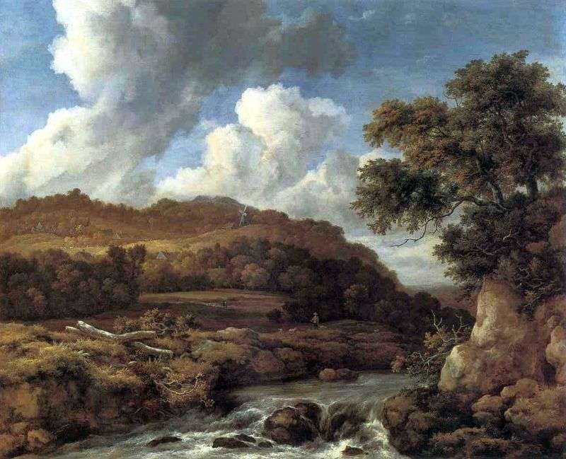 Landscape with wooded hills and stream by Jacob van Ruisdael