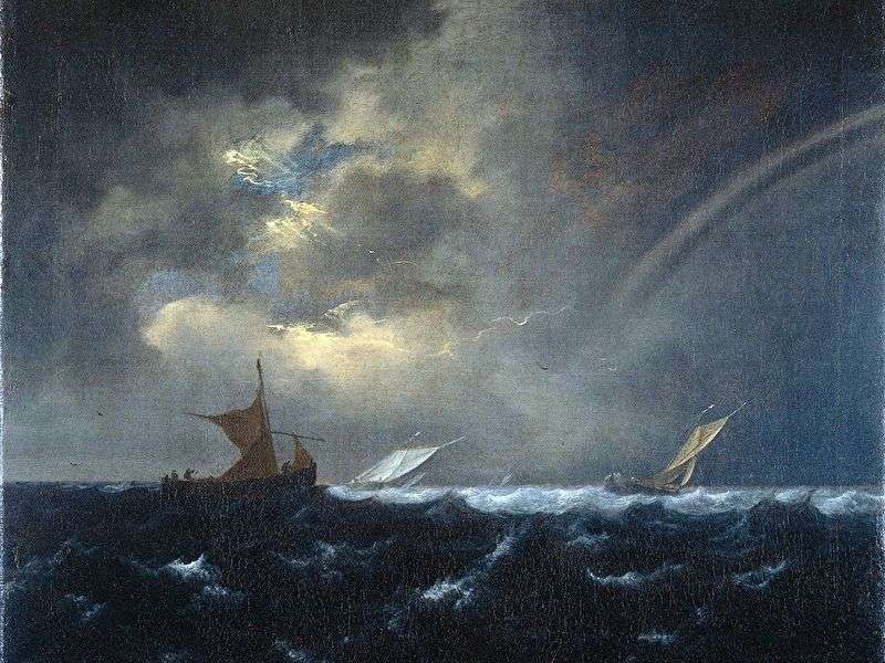 Rainbow in the stormy sea by Jacob van Ruisdal