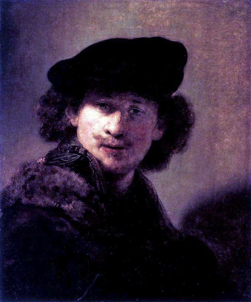 Self Portrait in Velvet Beret by Rembrandt Harmens Van Rhine