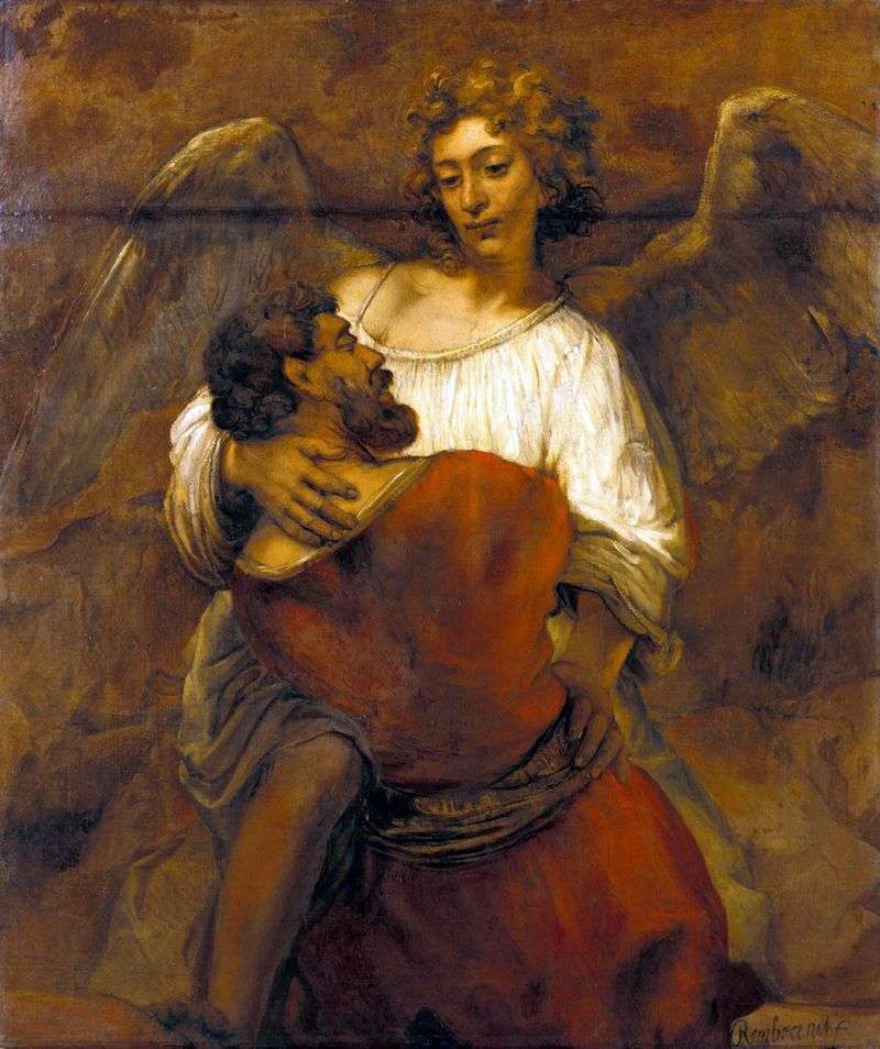 Jacob wrestling the angel by Rembrandt Harmens Van Rhine