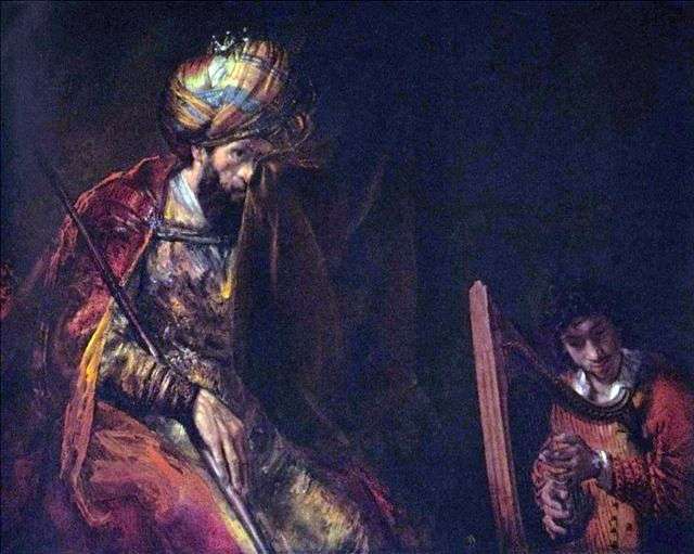 David plays king Saul by Rembrandt Harmens van Rhine