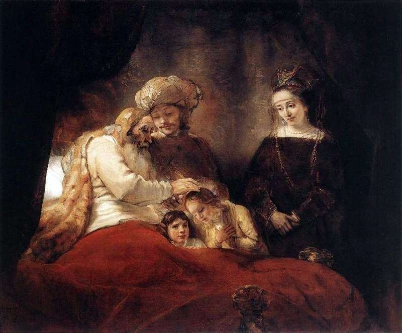 Jacob Blessing Josephs Sons by Rembrandt Harmens Van Rhine