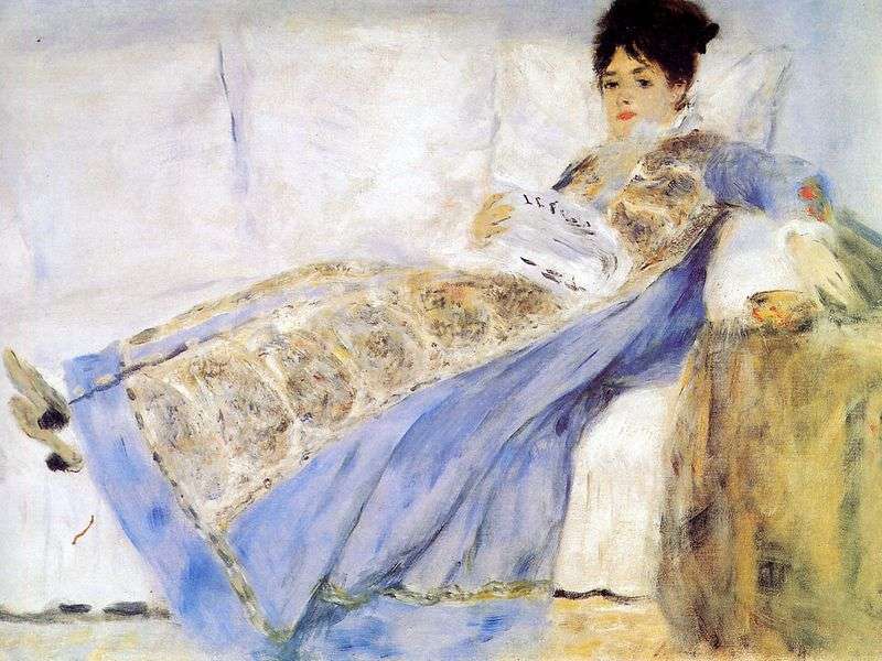 Portrait of Claude Monets wife on the couch by Pierre Auguste Renoir
