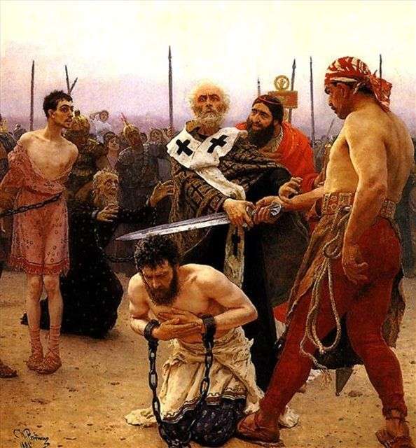 Nikolay Mirlikiysky rescues three innocently convicted from death penalty by Ilya Repin