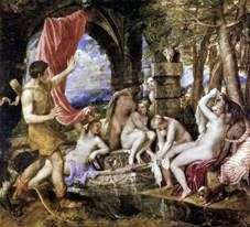 Acteon, asomándose por el baño de Diana   Titian Vecellio