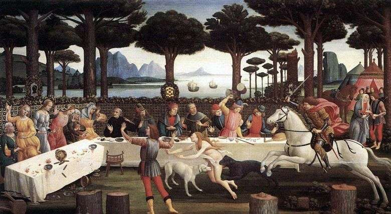 Cena de Nastagio en Onisti (Historia de Nastajo degli Onesti)   Sandro Botticelli