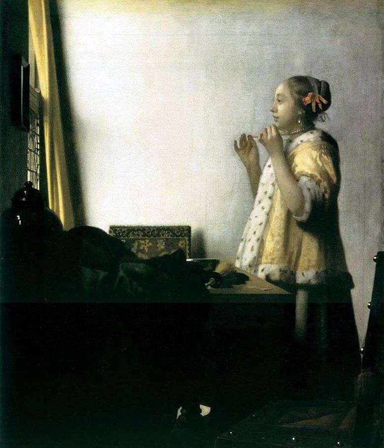 Chica probandose un collar   Jan Vermeer