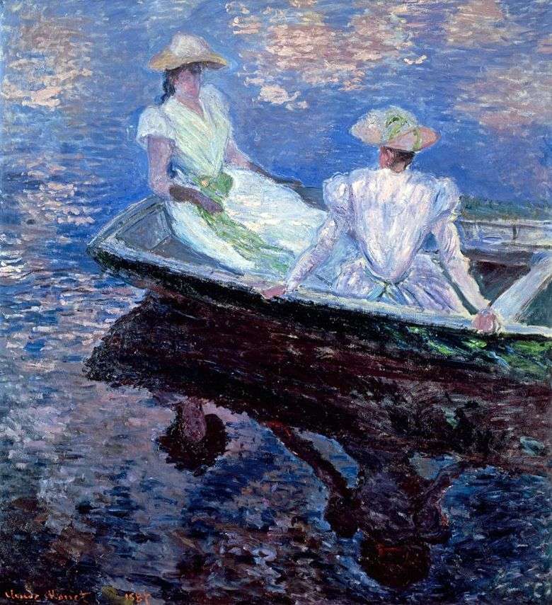 Chicas en un barco azul   Claude Monet