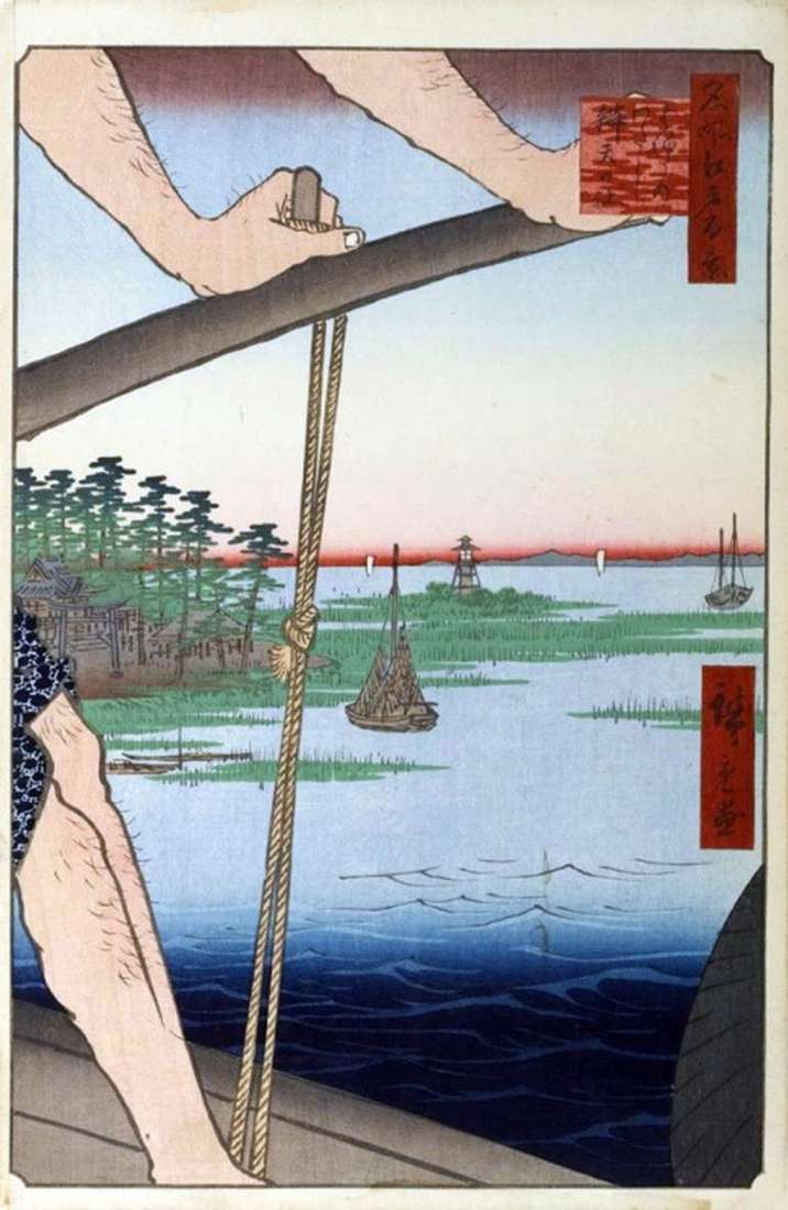 Cruce de Haneda, Santuario de Banten   Utagawa Hiroshige