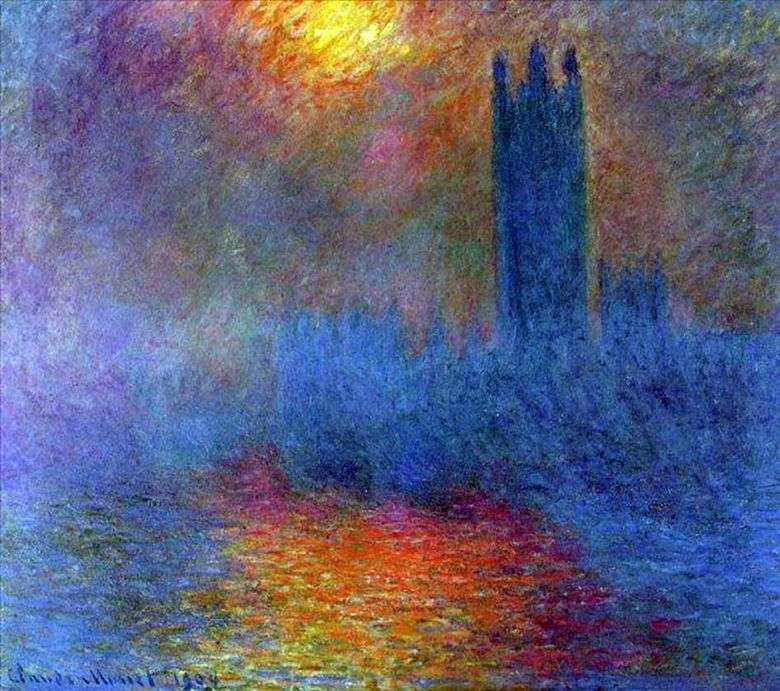 Edificio del Parlamento, el sol brilla a través de la niebla   Claude Monet