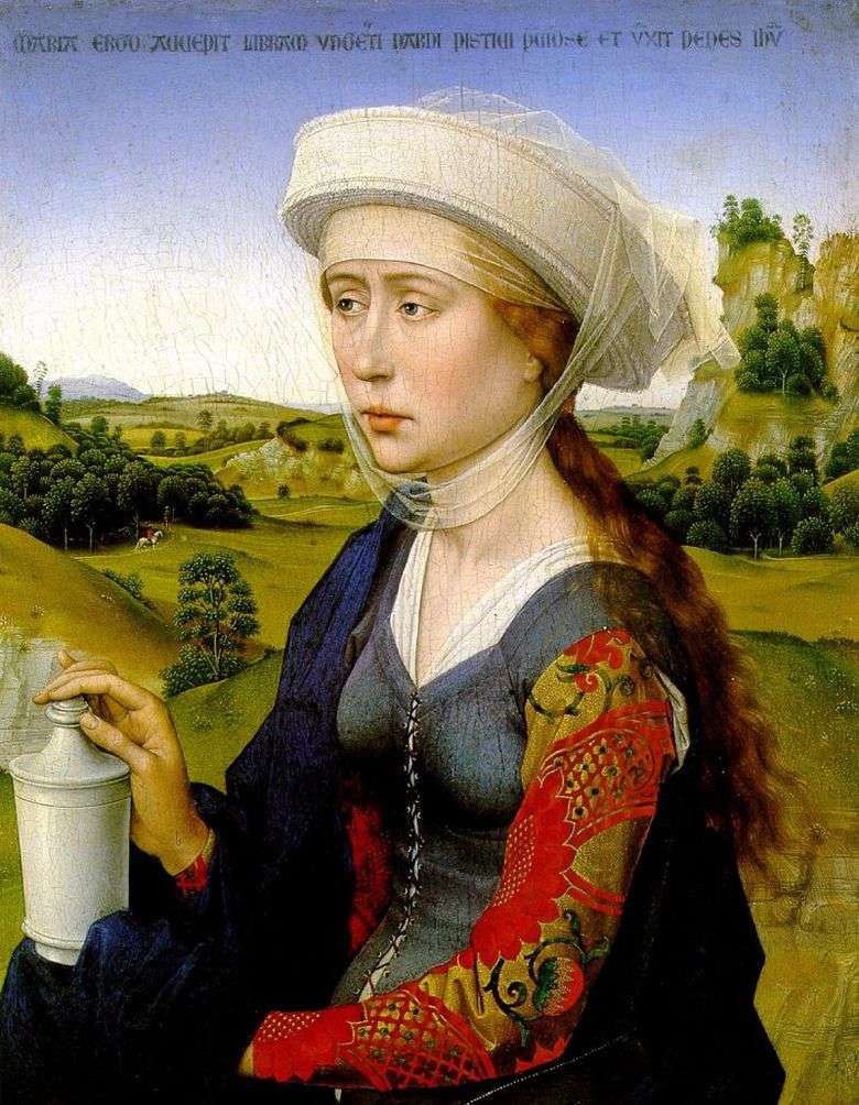 El ala derecha es María Magdalena. Tríptico de matrimonio familiar   Rogier van der Weyden