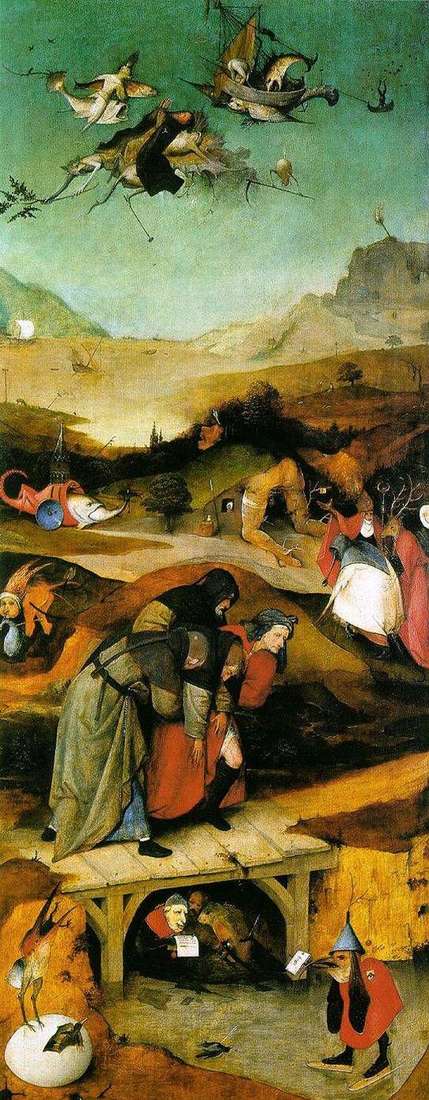 El vuelo y la caída de San Antonio. Tríptico ala izquierda   Hieronymus Bosch