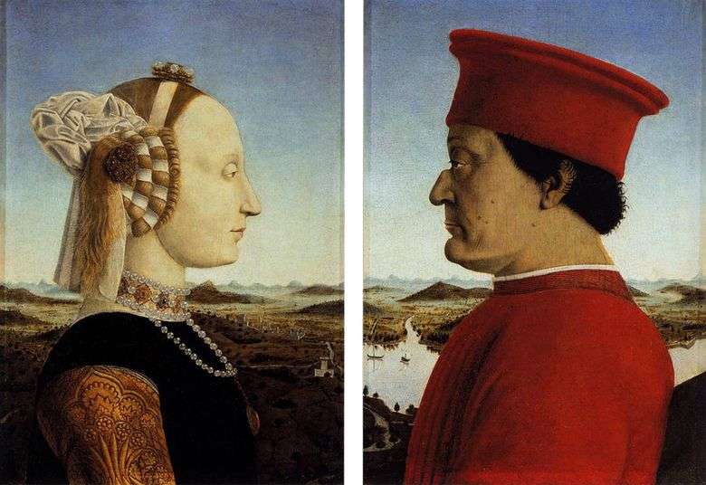 Federigo da Montefeltro y su esposa Battista Sforza   Francesca Piero