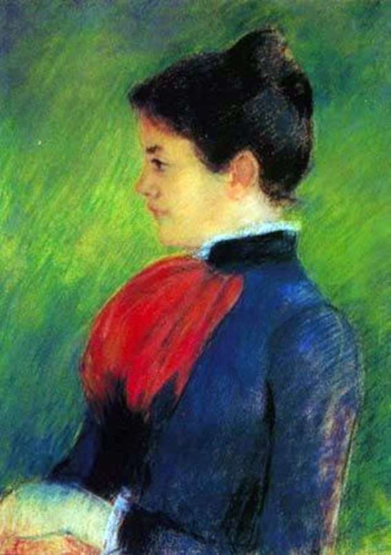 Mujer en una blusa azul con corbata roja   Mary Cassat