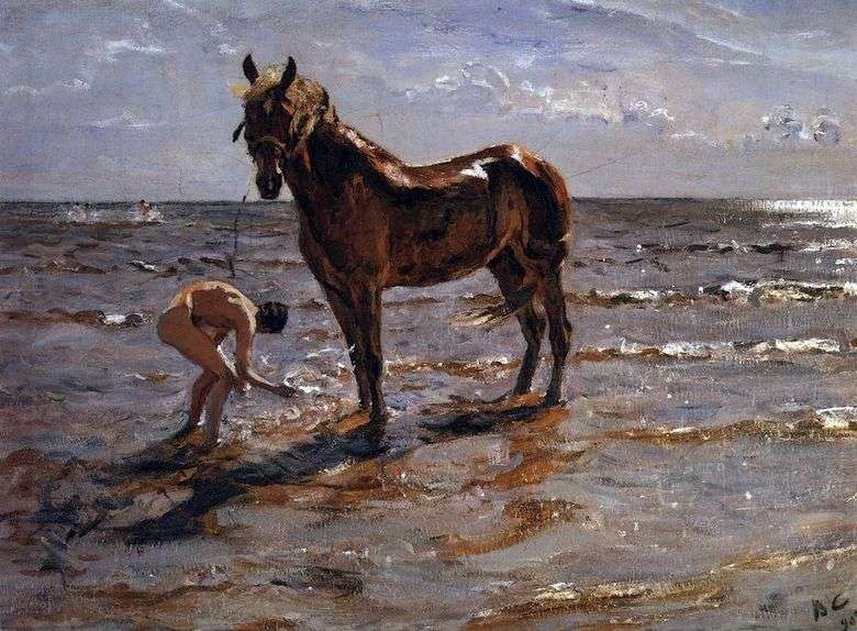 Bañando un caballo   Valentin Serov