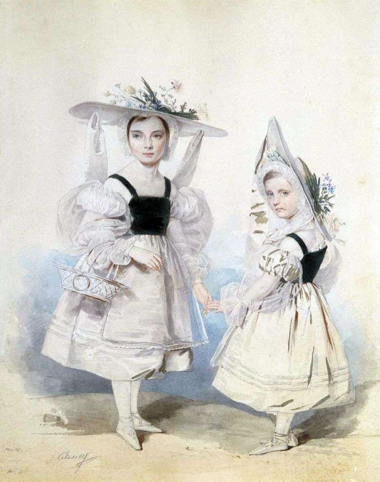 Retrato de las hermanas de Anna y Ekaterina Vasilchikov en disfraces   Peter Sokolov