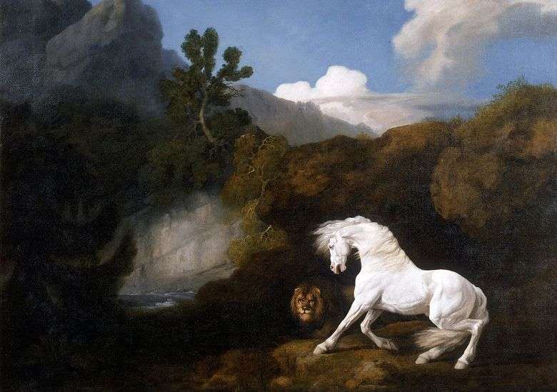 Caballo blanco, asustado por un león   George Stubbs