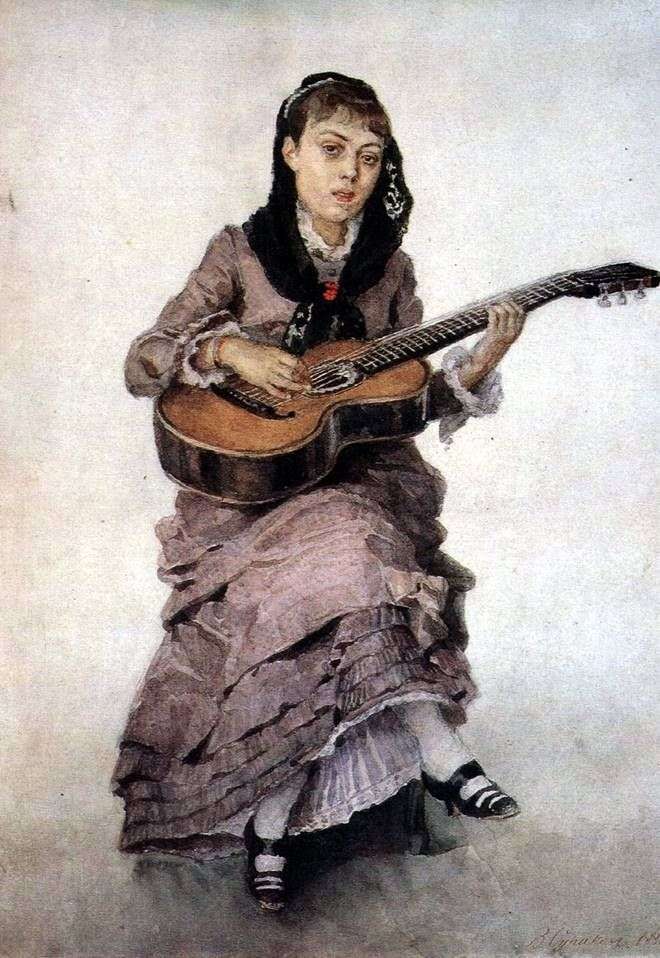 Retrato de la princesa S. A. Kropotkina con una guitarra   Vasily Surikov
