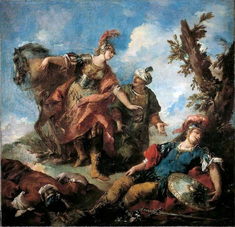 Erminia y Wafrin encuentran al herido Tancred   Giovanni Antonio Guardi