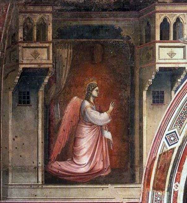 La figura del Arcángel Gabriel con el fresco Anunciación   Giotto