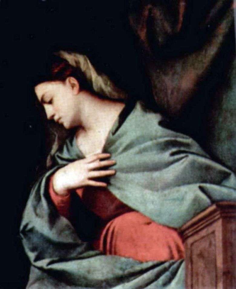 La resurrección de Cristo (Polyptych del altar de Averoldi), ala derecha, la escena de arriba. Virgen María   Tiziano Vecellio
