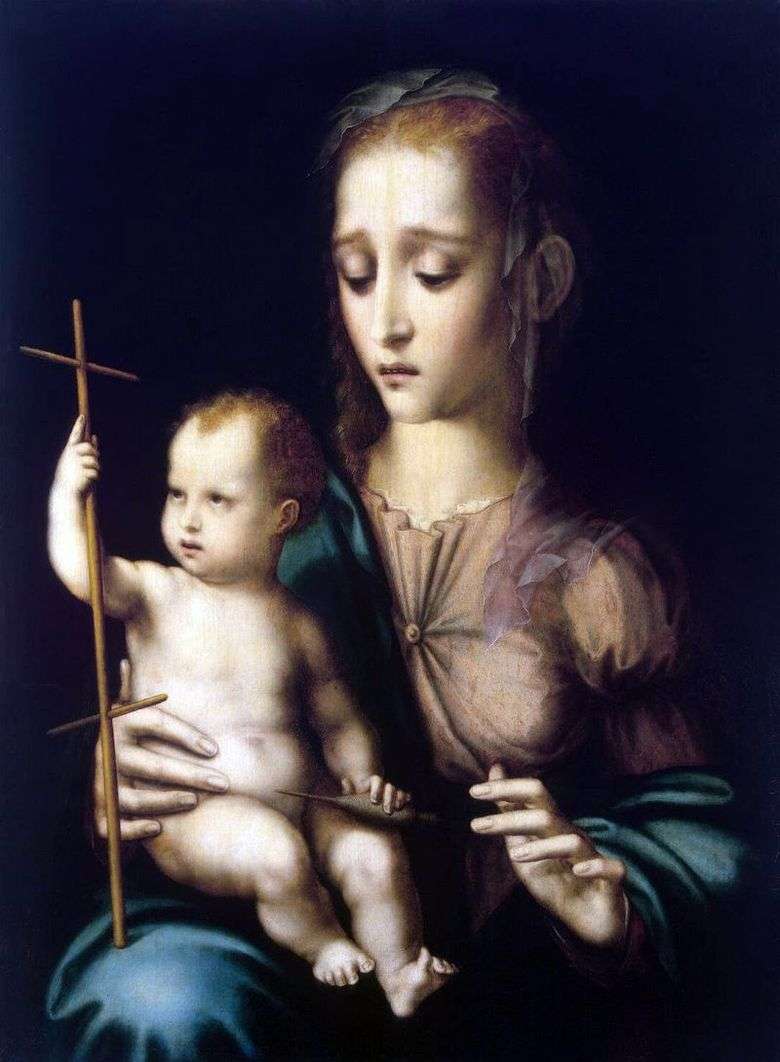 Madonna con el niño y la rueca en forma de cruz   Luis de Morales