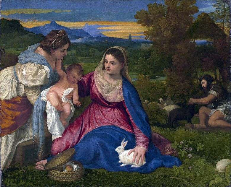Madonna y el niño con Santa Catalina y el conejo   Titian Vecellio