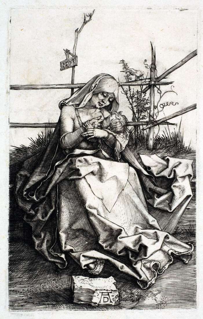 María en un banco de césped   Albrecht Durer