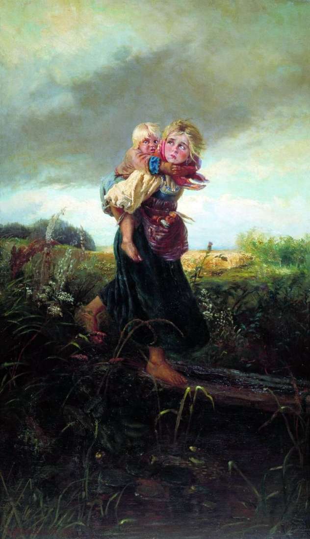 Niños corriendo de una tormenta eléctrica   Konstantin Makovsky